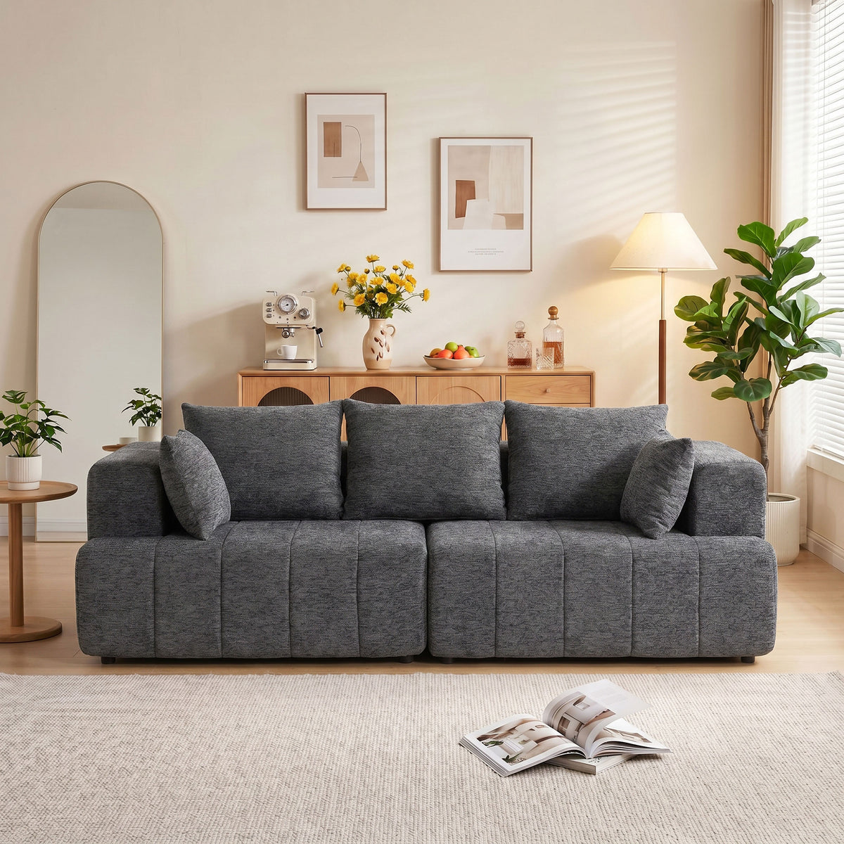 Canapé 3 places en chenille gris – 248 cm
