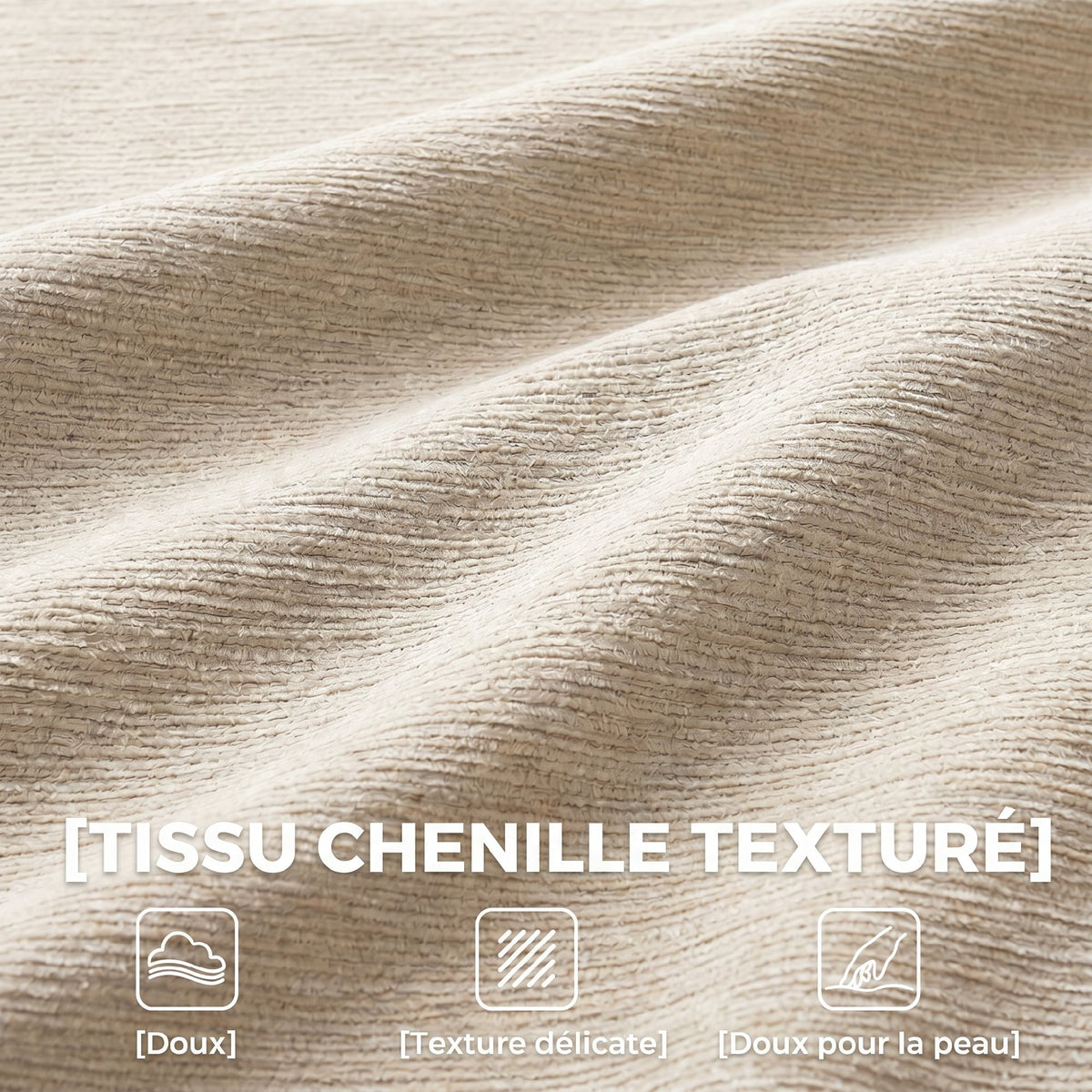 Canapé 3 places en chenille beige – 248 cm