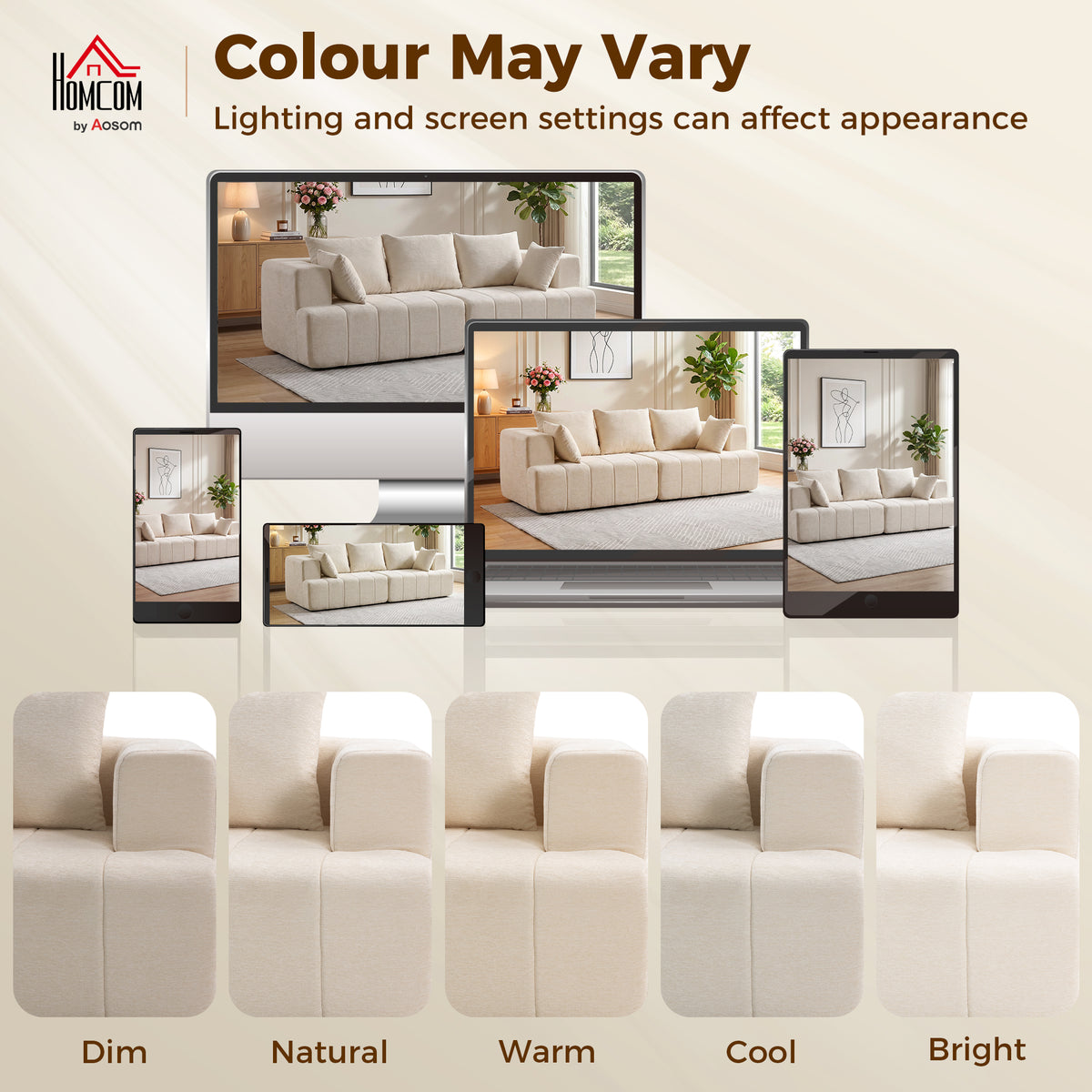 Canapé 3 places en chenille beige – 248 cm