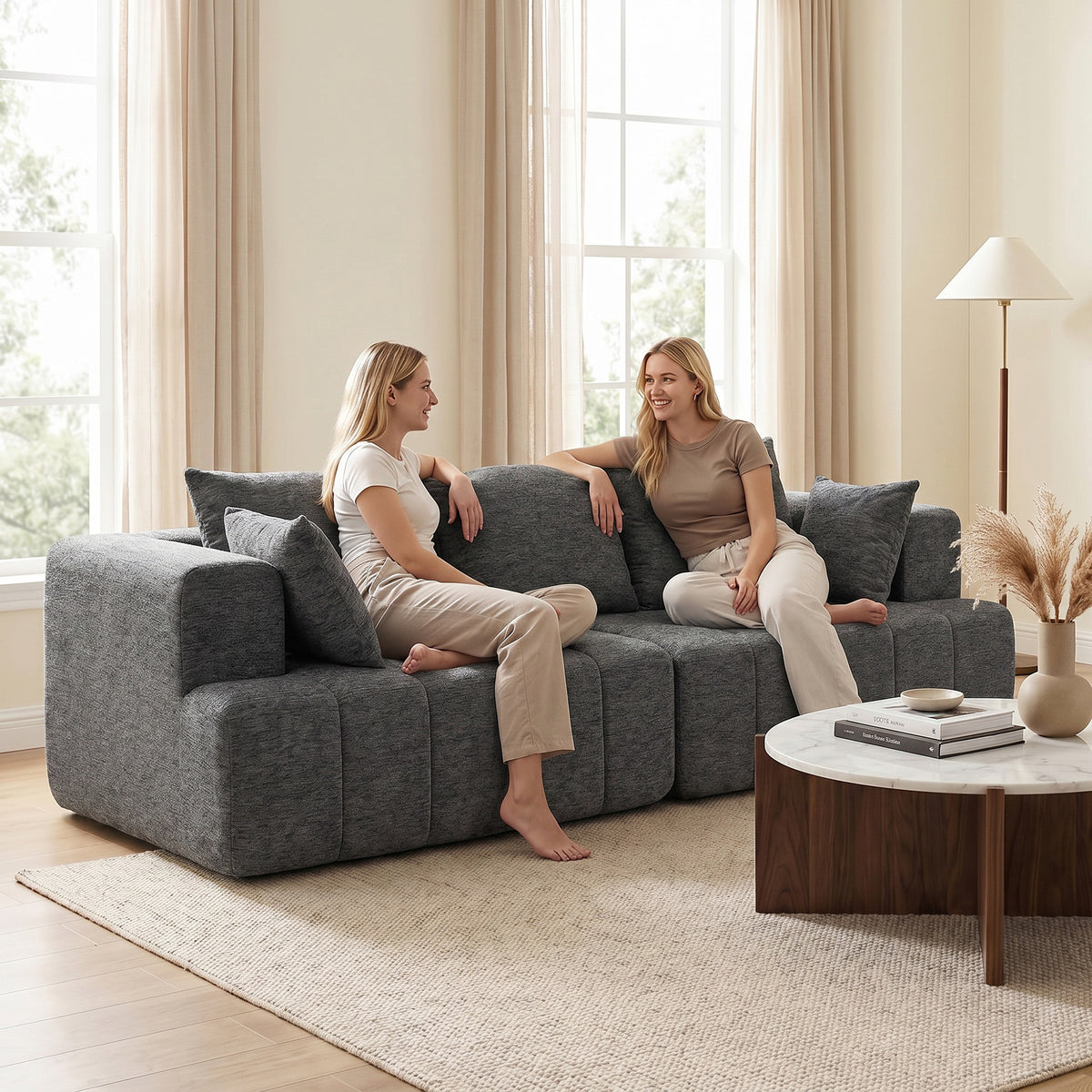Canapé 3 places en chenille gris – 248 cm