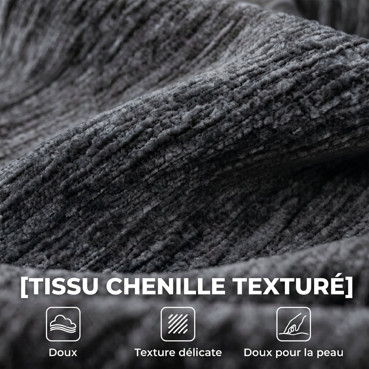 Canapé 3 places en chenille gris – 248 cm