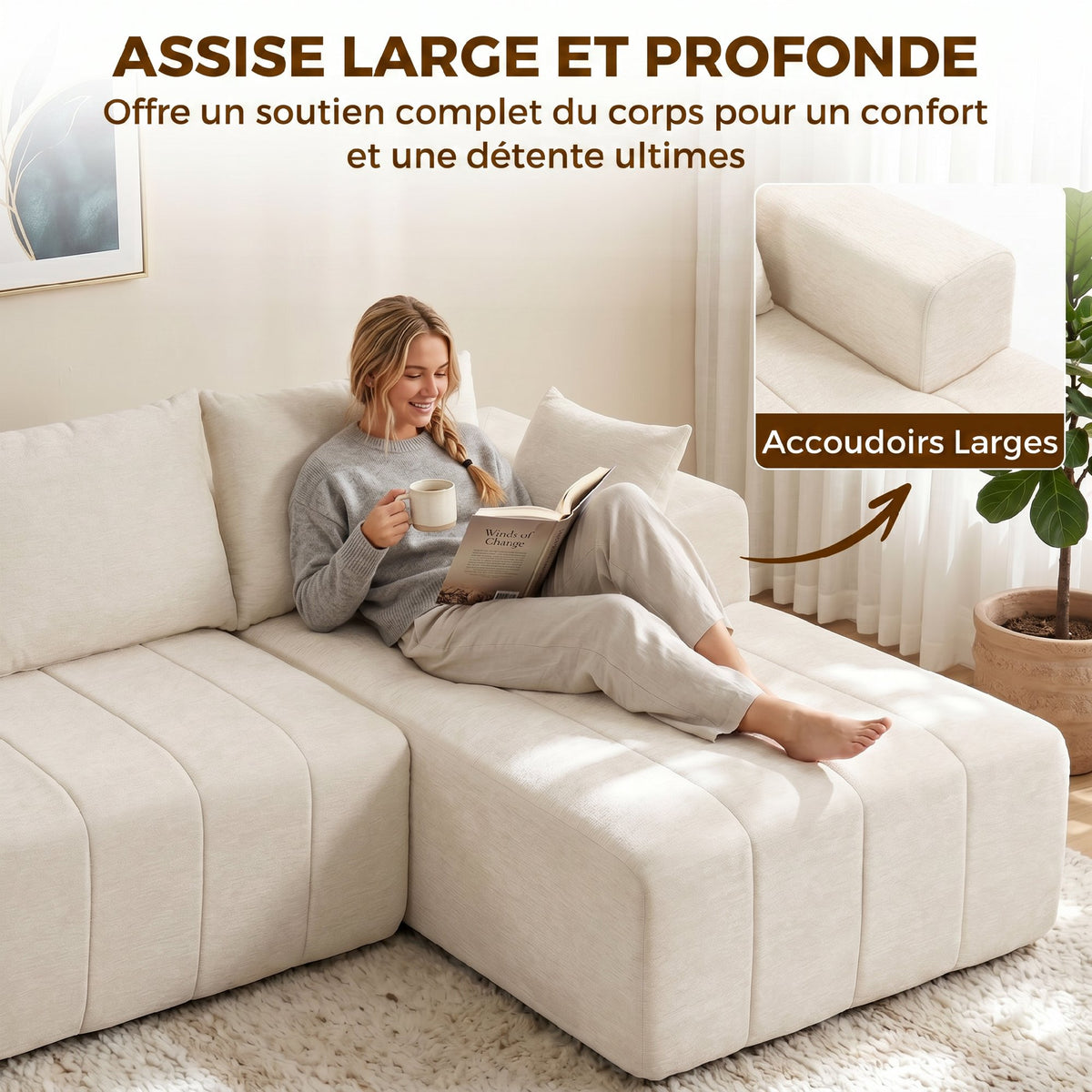 Canapé d’angle avec méridienne – 256 cm