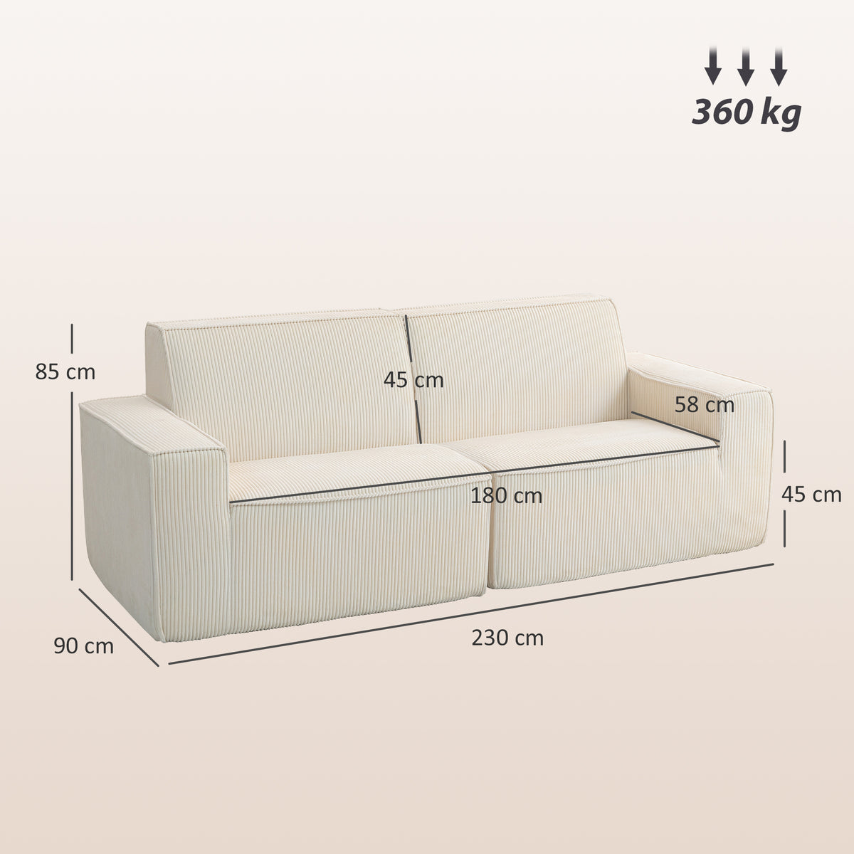 Canapé 3 places en velours côtelé – 230 cm