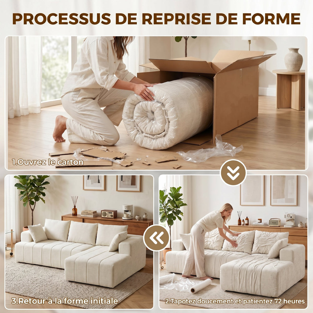Canapé d’angle avec méridienne – 256 cm