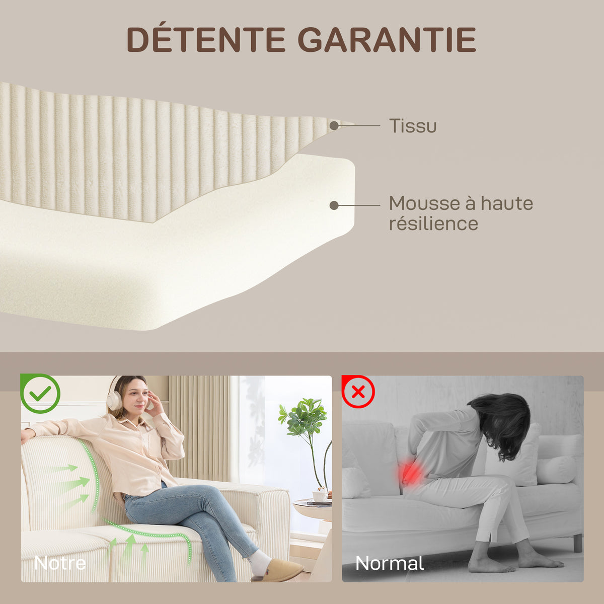 Canapé 3 places en velours côtelé – 230 cm