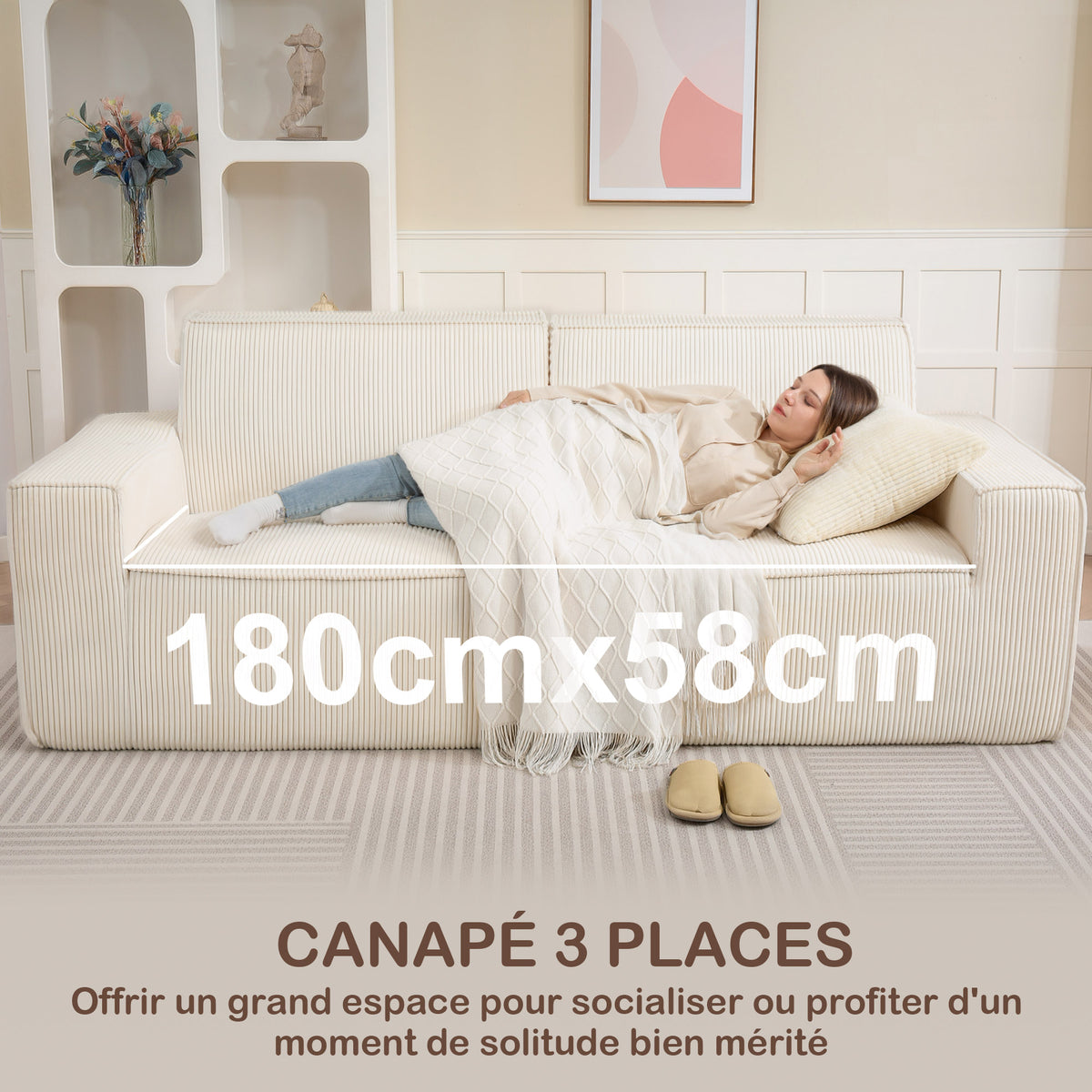 Canapé 3 places en velours côtelé – 230 cm