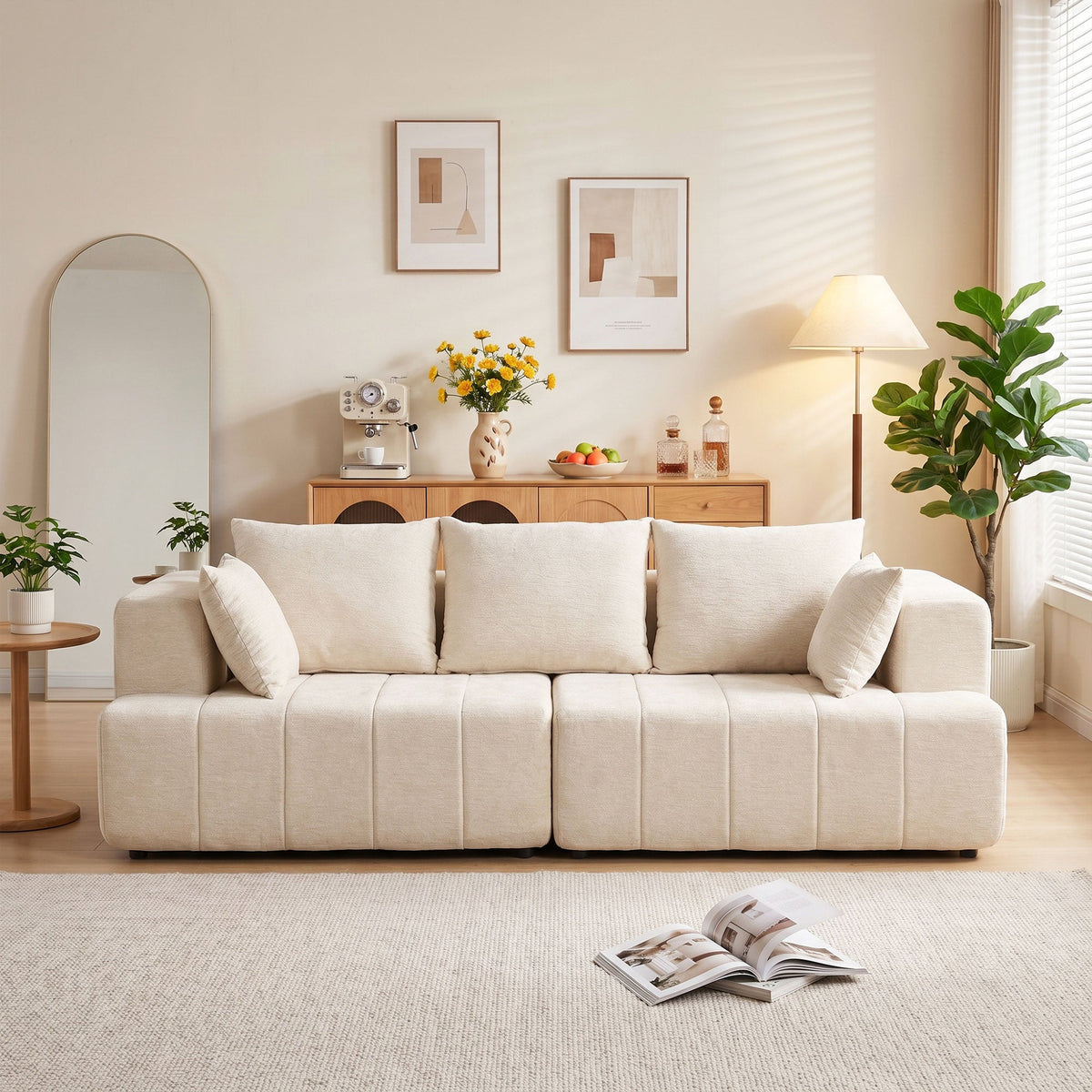 Canapé 3 places en chenille beige