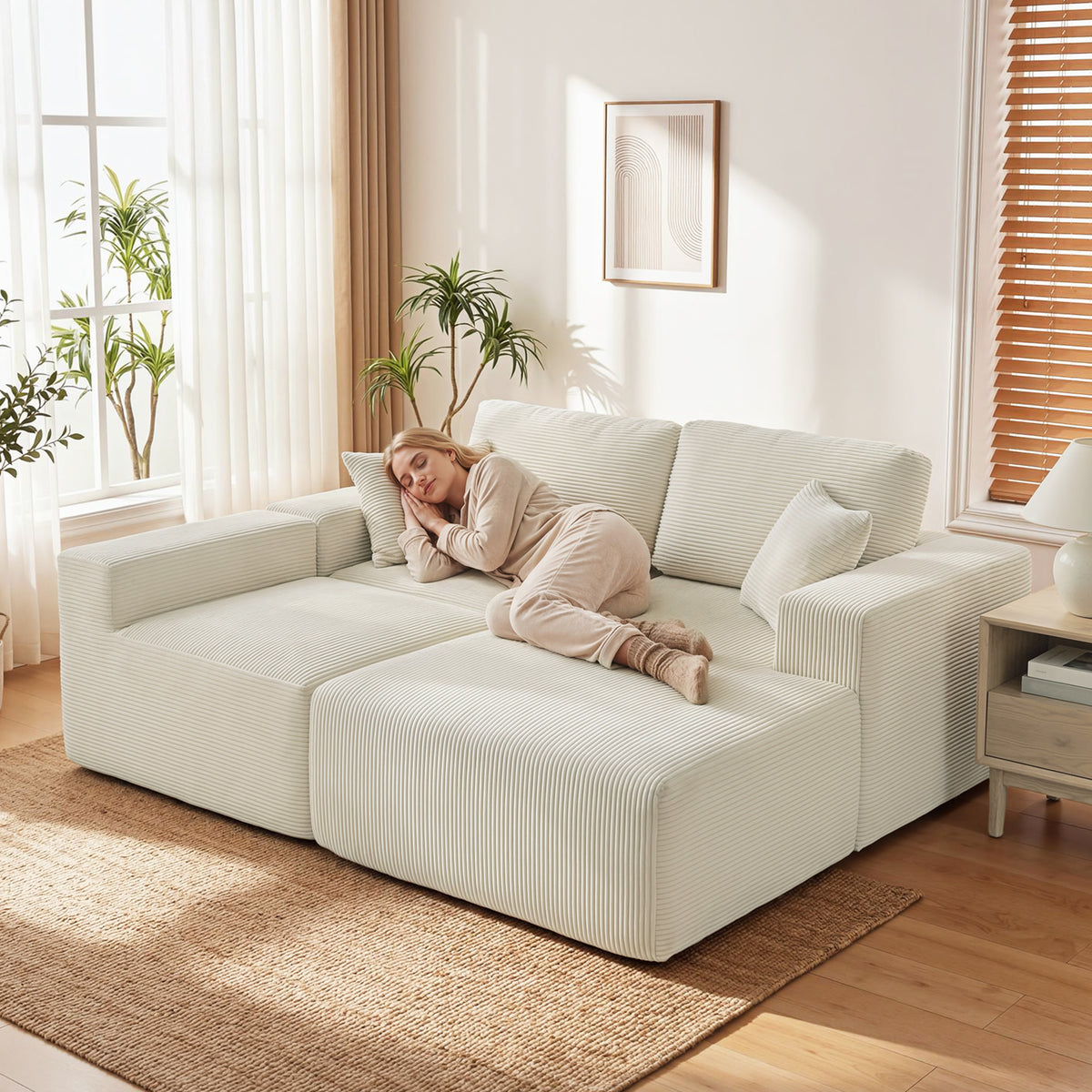Canapé d’angle modulable convertible en velours – 267 cm