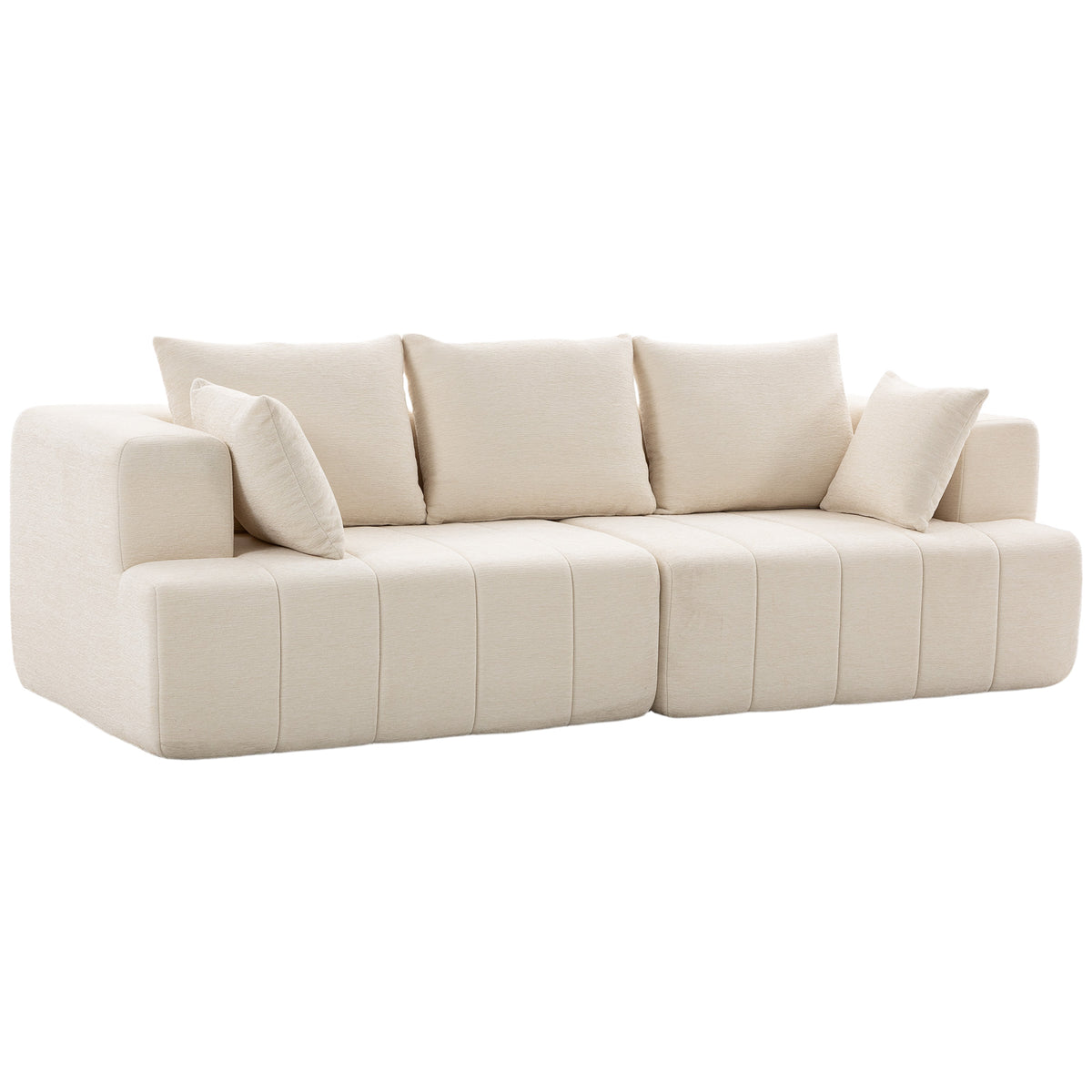 Canapé 3 places en chenille beige – 248 cm